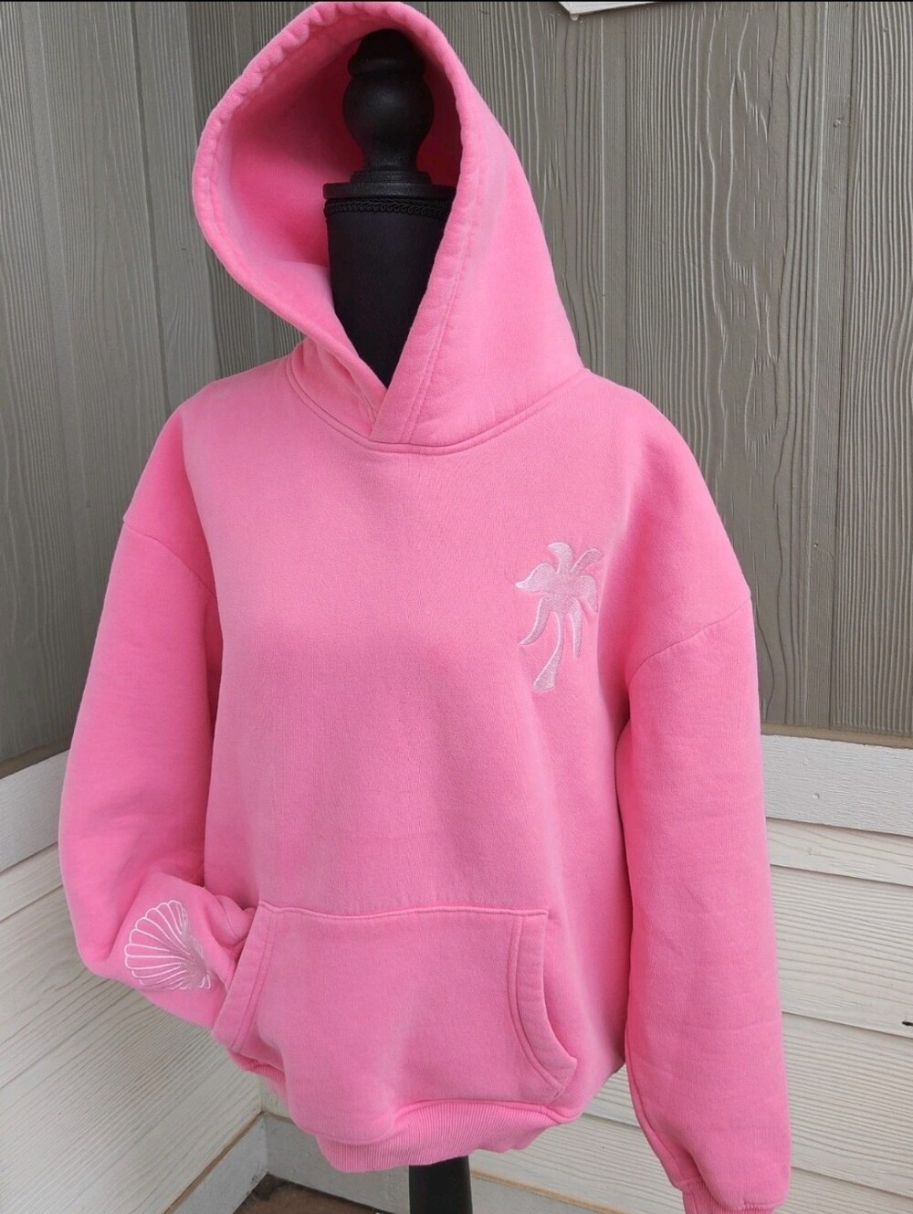 Pink Palm Puff Hawaii Hibiscus Hoodie Pink Size XS